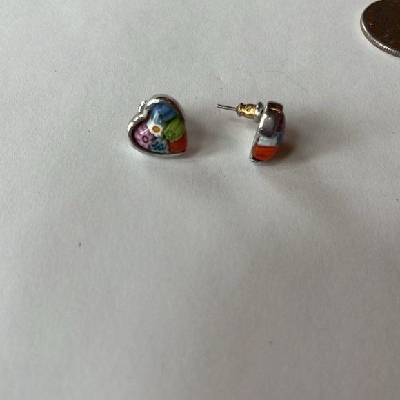 Beautiful Murano glass millefiore and sterling silver heart earrings - Picture 2 of 4